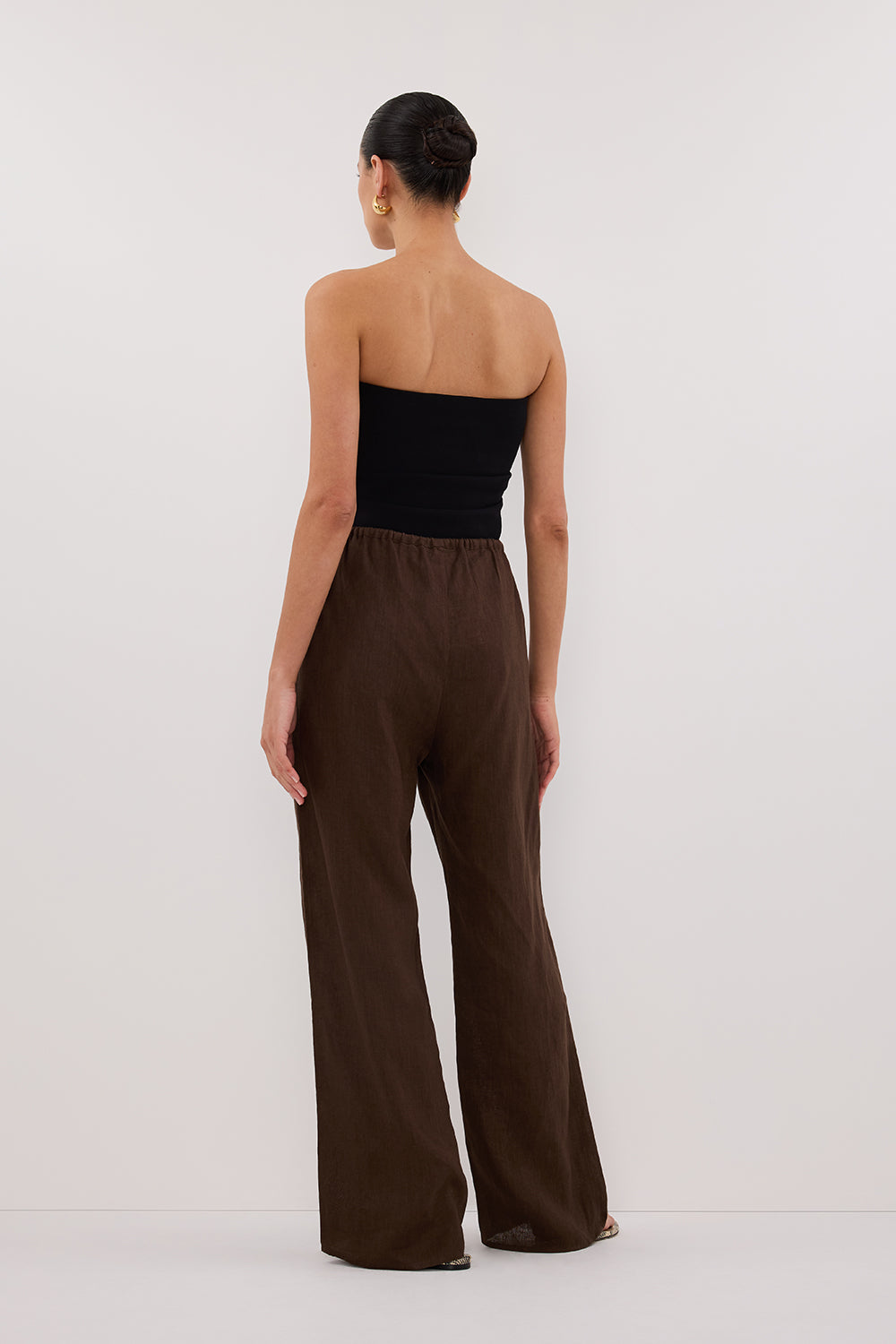 CARLA BITTER CHOC DRAWSTRING LINEN PANT