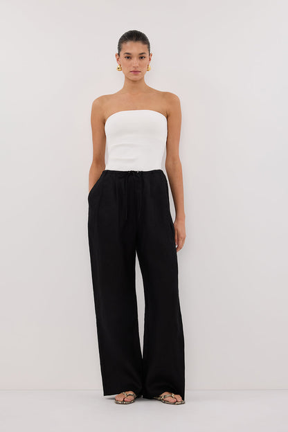 CARLA BLACK DRAWSTRING LINEN PANT