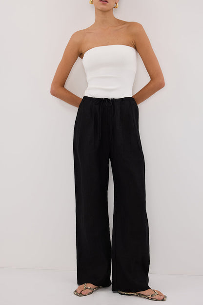 CARLA BLACK DRAWSTRING LINEN PANT
