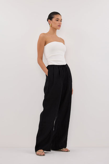 CARLA BLACK DRAWSTRING LINEN PANT