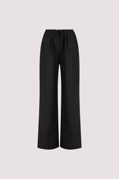 CARLA BLACK DRAWSTRING LINEN PANT