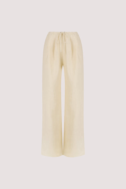 CARLA BUTTERMILK DRAWSTRING LINEN PANT