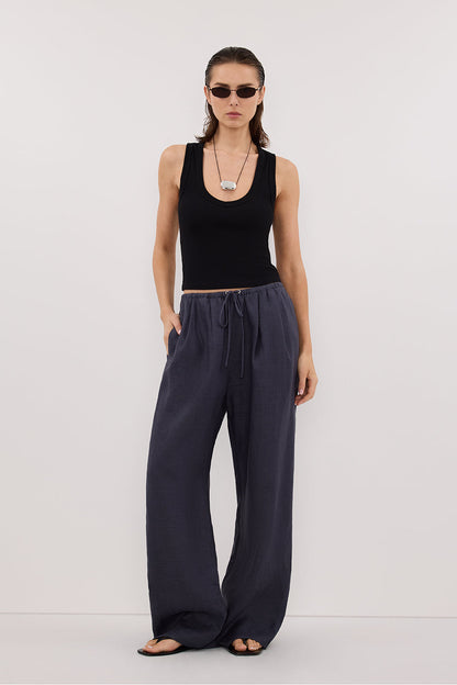 CARLA INDIGO DRAWSTRING LINEN PANT