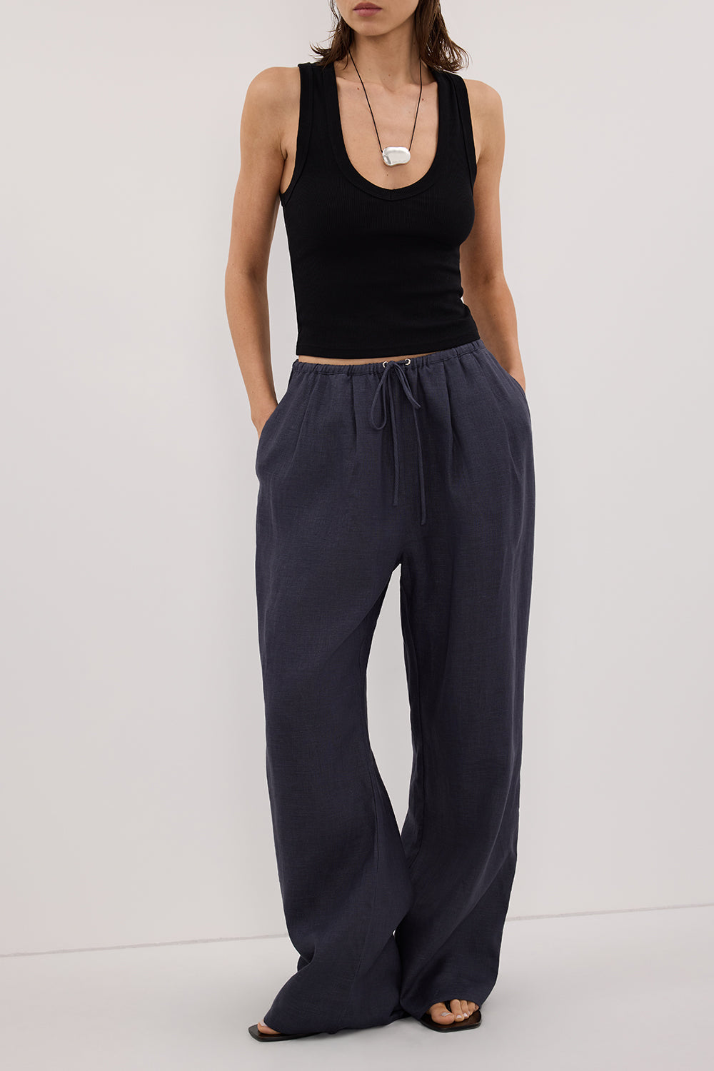 CARLA INDIGO DRAWSTRING LINEN PANT