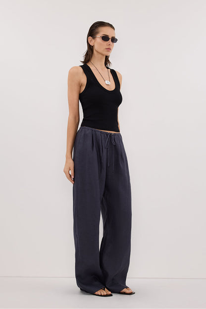CARLA INDIGO DRAWSTRING LINEN PANT