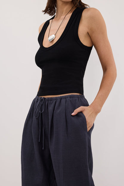 CARLA INDIGO DRAWSTRING LINEN PANT