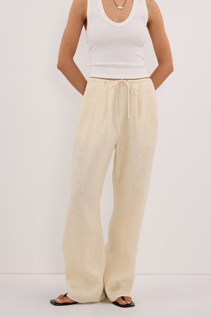 CARLA STRAW DRAWSTRING LINEN PANT