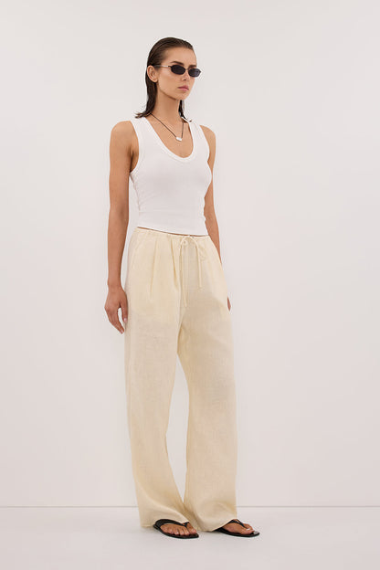 CARLA STRAW DRAWSTRING LINEN PANT
