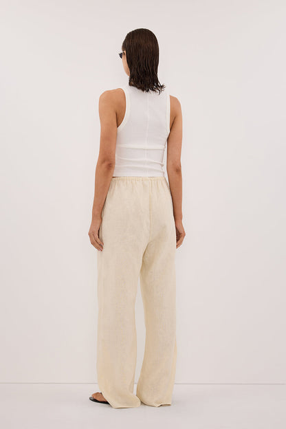 CARLA STRAW DRAWSTRING LINEN PANT