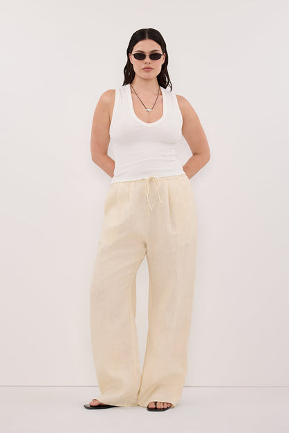 CARLA STRAW DRAWSTRING LINEN PANT