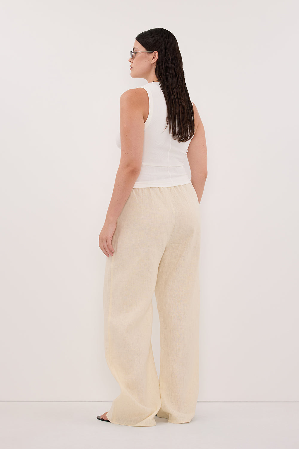 CARLA STRAW DRAWSTRING LINEN PANT