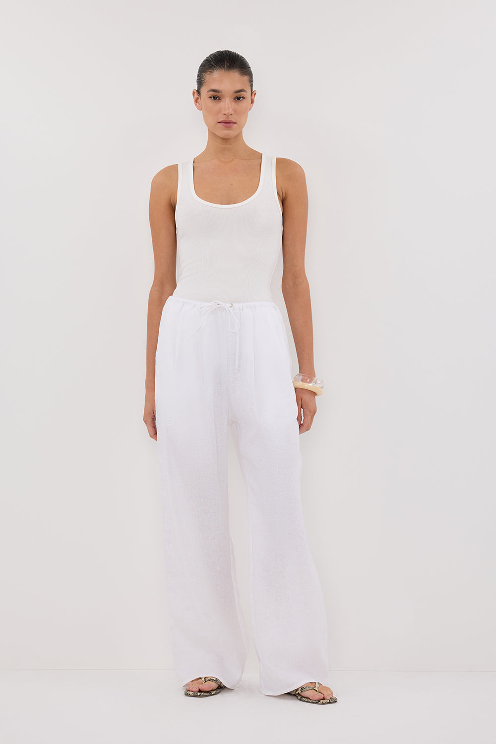 CARLA WHITE DRAWSTRING LINEN PANT