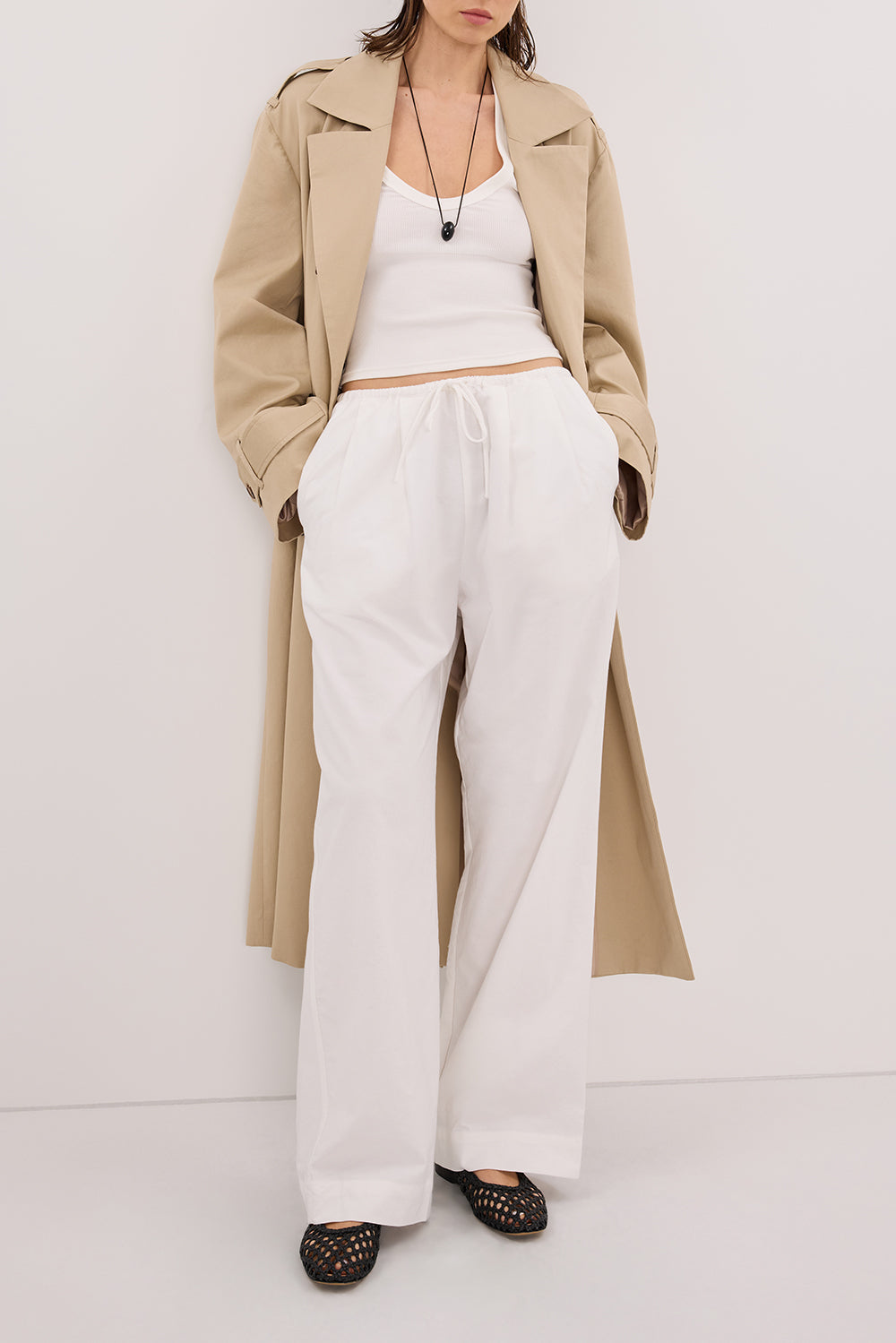 RHEA WHITE COTTON DRAWSTRING PANT