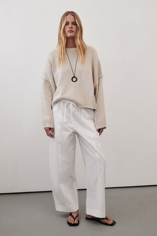 SCOUT WHITE COTTON BARREL LEG PANT