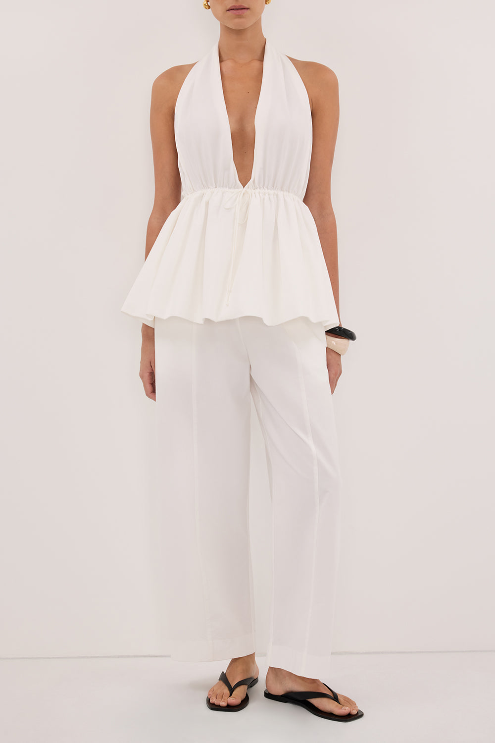 SCOUT WHITE COTTON BARREL LEG PANT