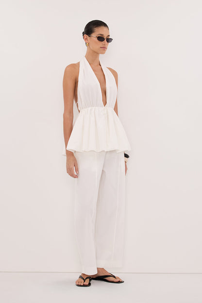 SCOUT WHITE COTTON BARREL LEG PANT