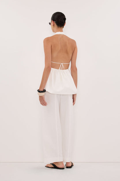 SCOUT WHITE COTTON BARREL LEG PANT