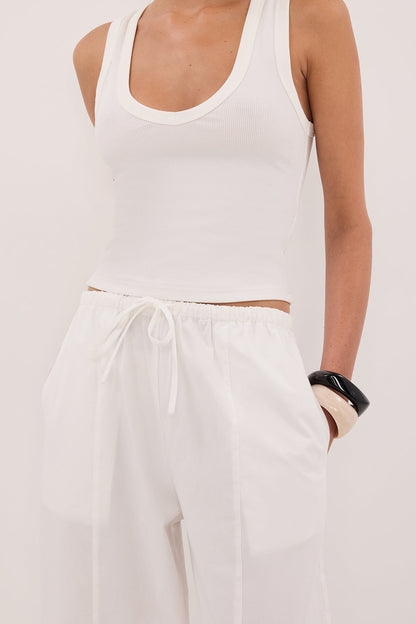 SCOUT WHITE COTTON BARREL LEG PANT