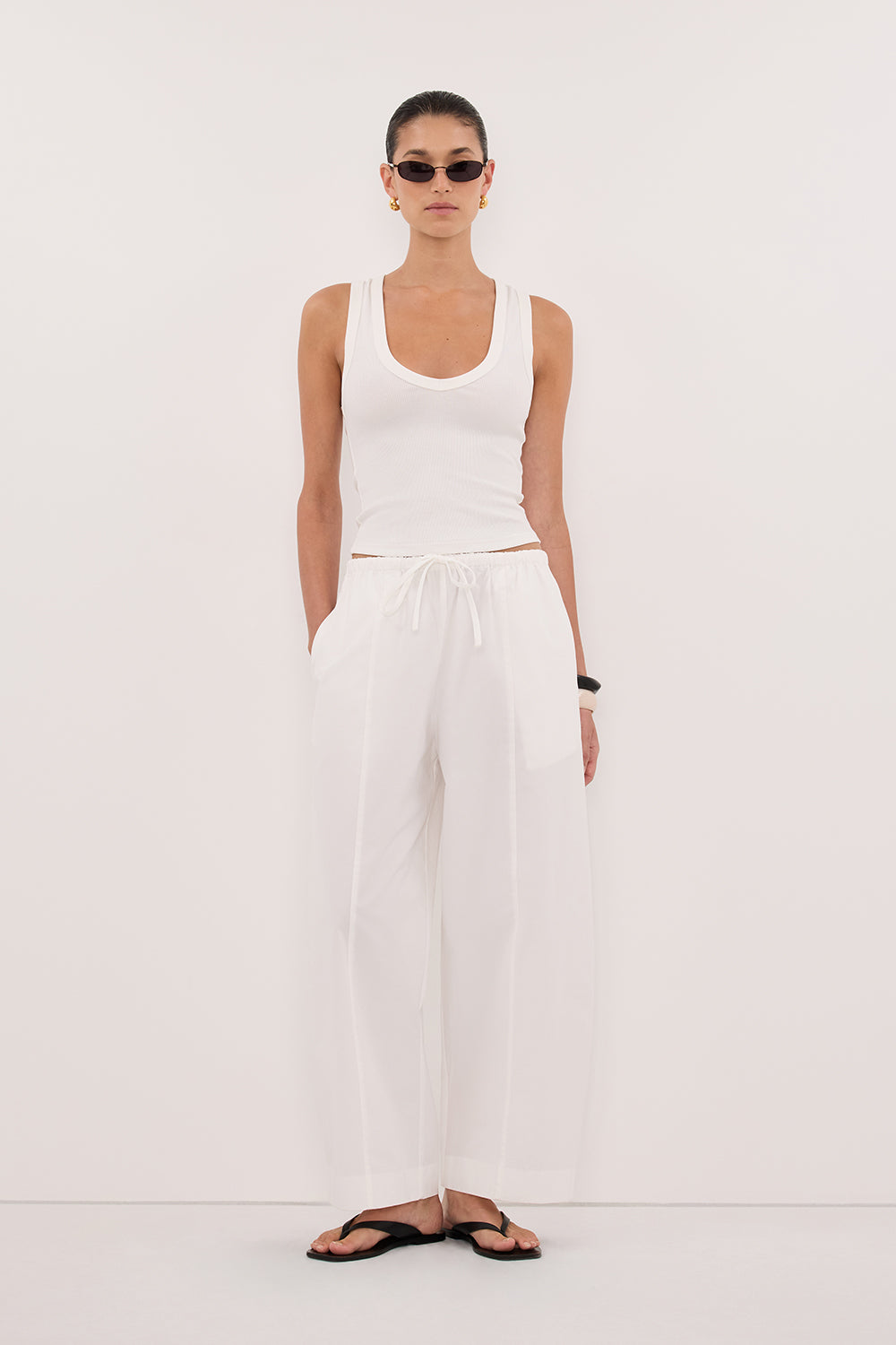 SCOUT WHITE COTTON BARREL LEG PANT