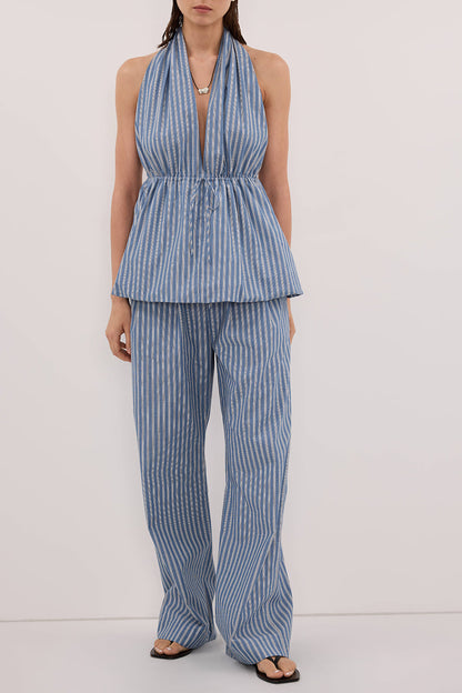 GRACIE BLUE STRIPE DRAWSTRING PANT
