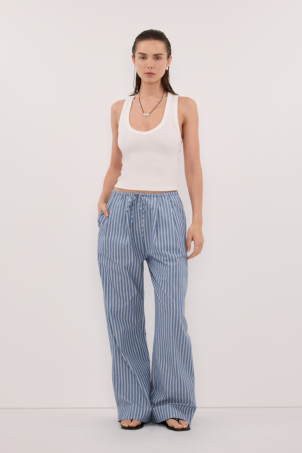 GRACIE BLUE STRIPE DRAWSTRING PANT