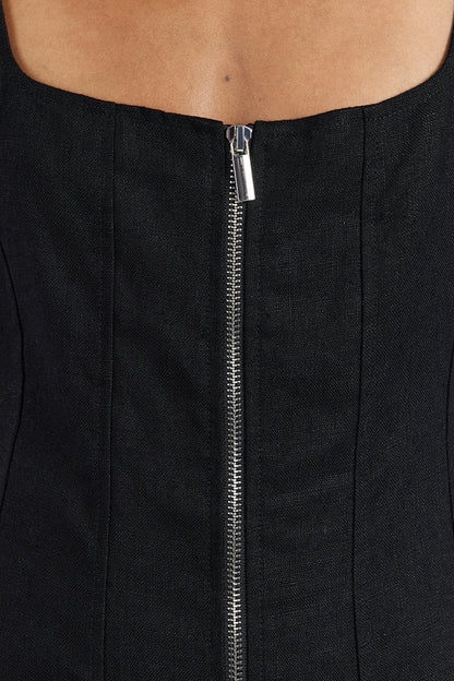 HARRIET BLACK LINEN MIDI DRESS