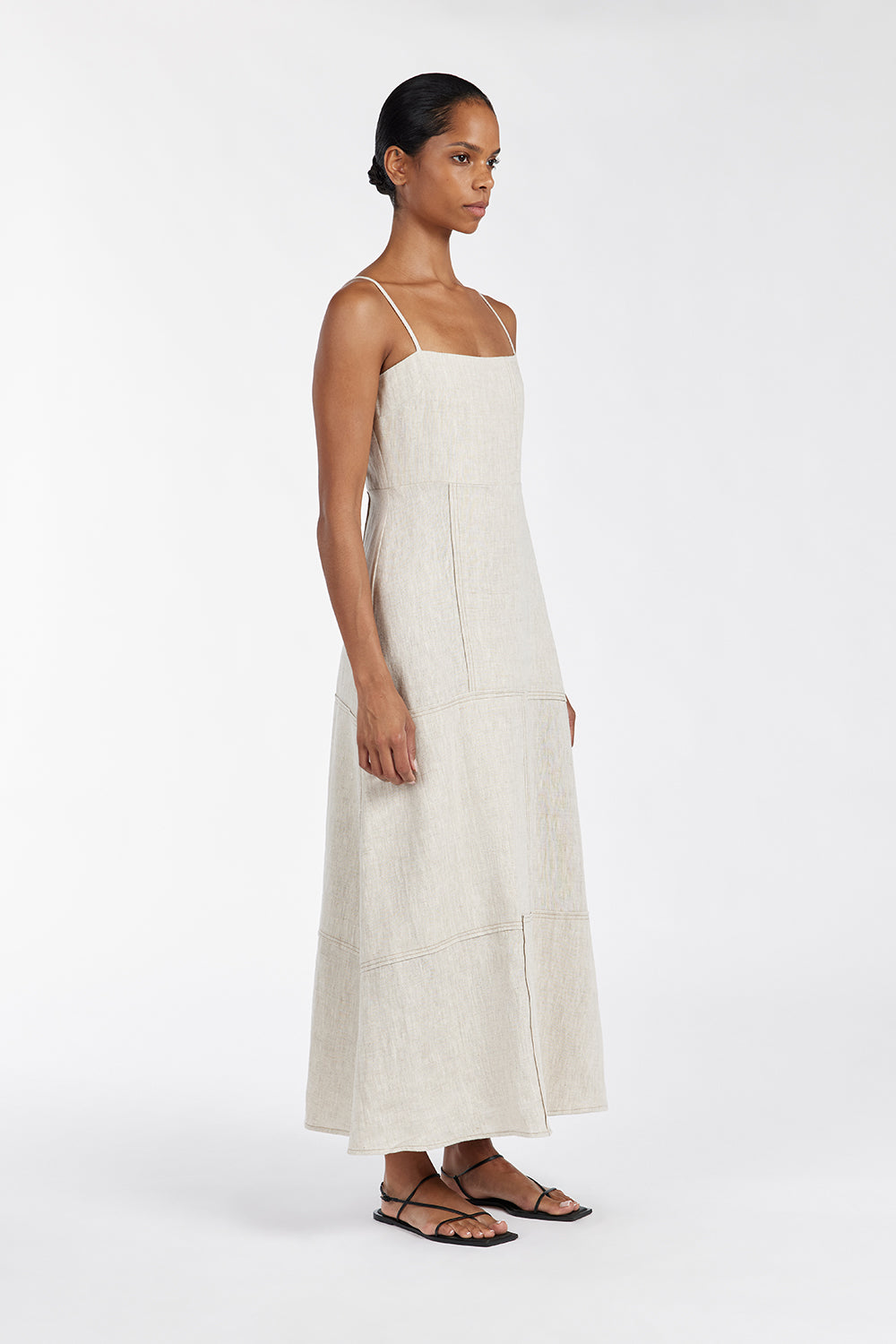 CATIE NATURAL PATCHWORK MIDI DRESS