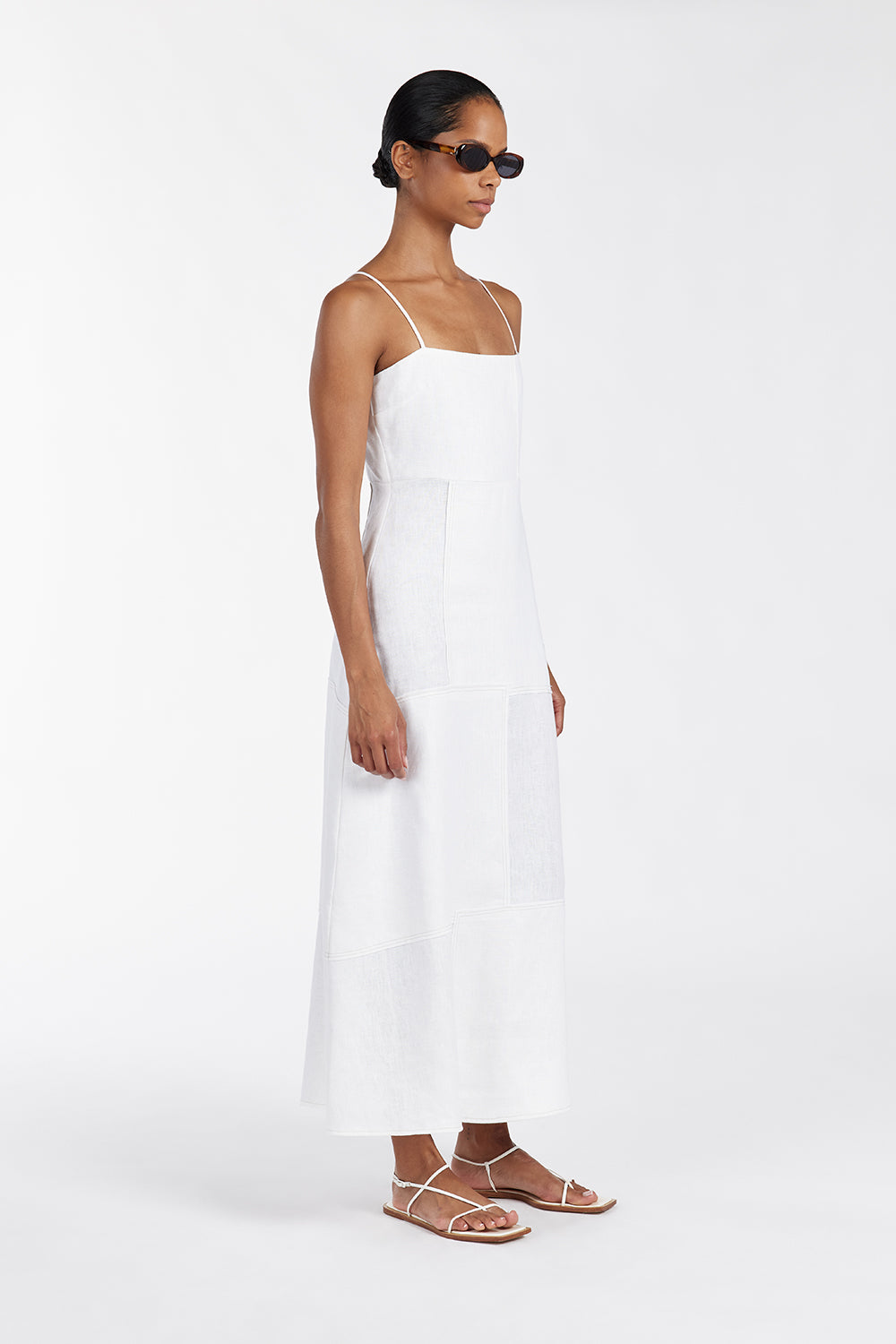 CATIE WHITE PATCHWORK MIDI DRESS