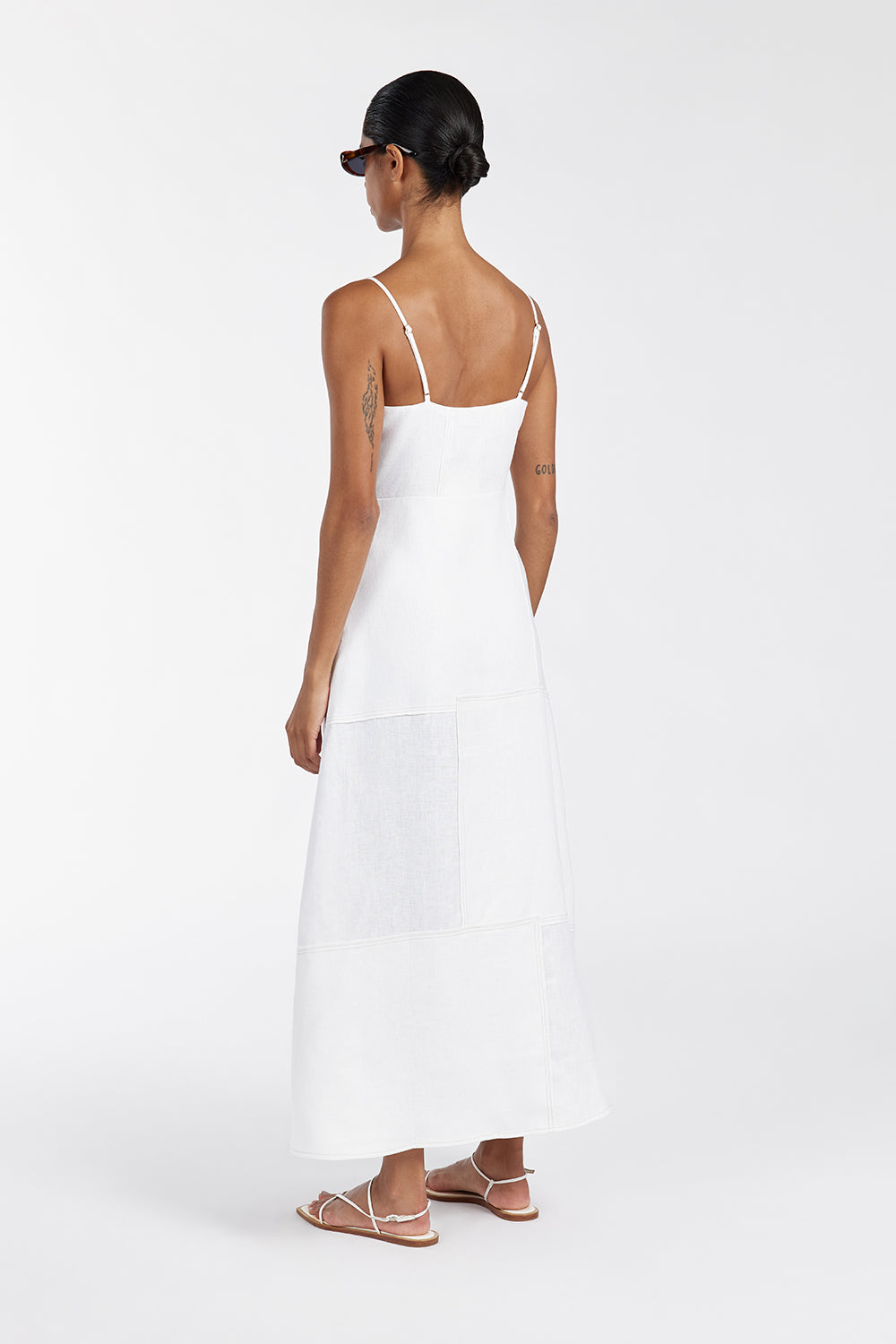 CATIE WHITE PATCHWORK MIDI DRESS