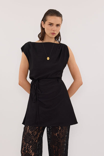 MARMO BLACK DRAPED MINI DRESS
