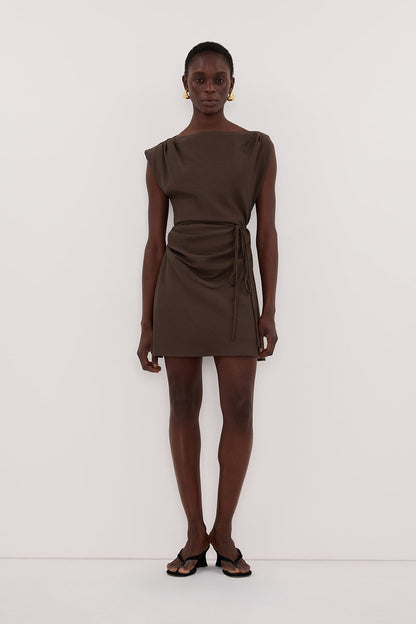 MARMO CHOCOLATE DRAPED MINI DRESS
