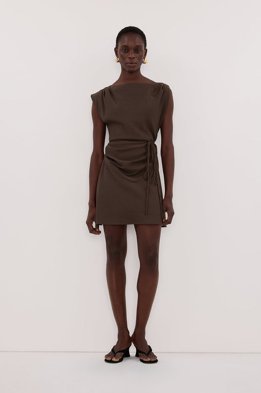 MARMO CHOCOLATE DRAPED MINI DRESS