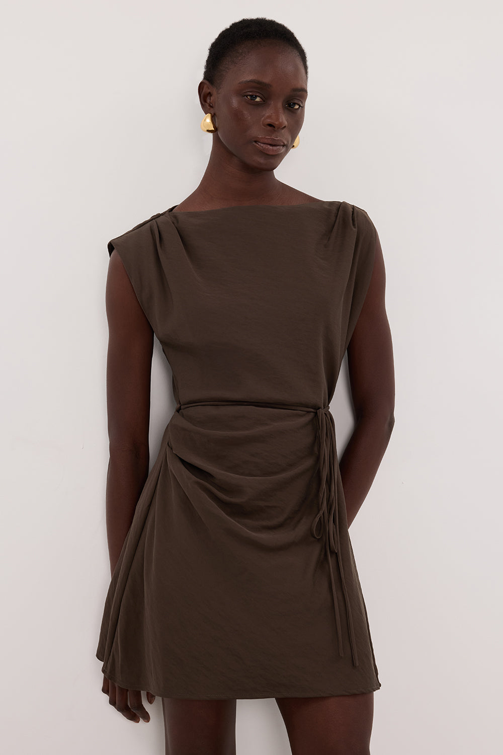 MARMO CHOCOLATE DRAPED MINI DRESS