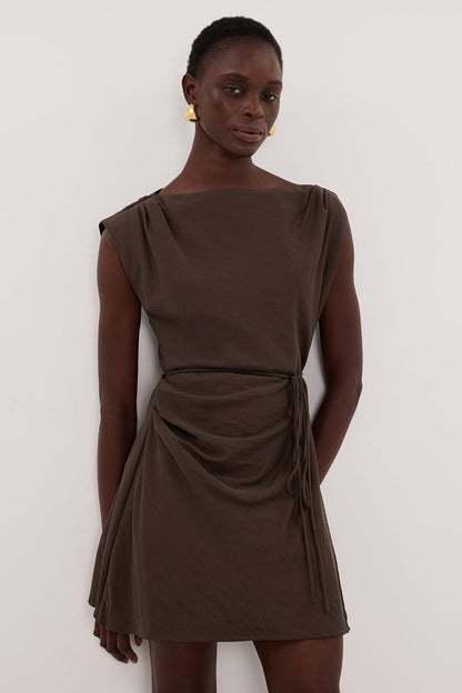 MARMO CHOCOLATE DRAPED MINI DRESS