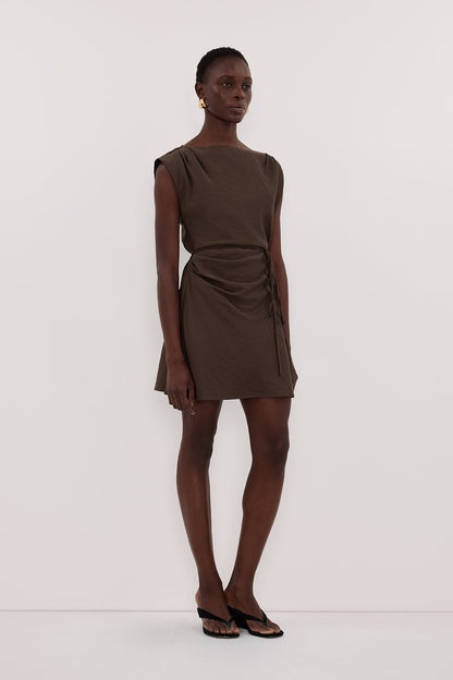 MARMO CHOCOLATE DRAPED MINI DRESS