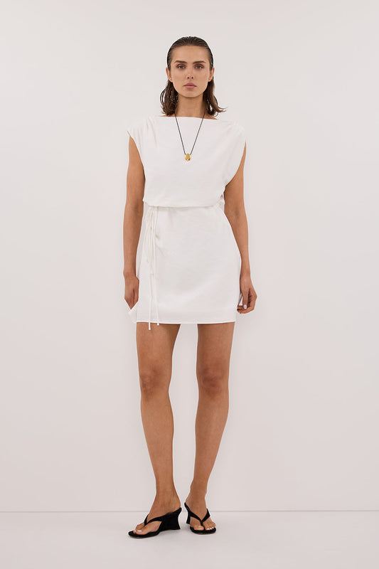 MARMO WHITE DRAPED MINI DRESS