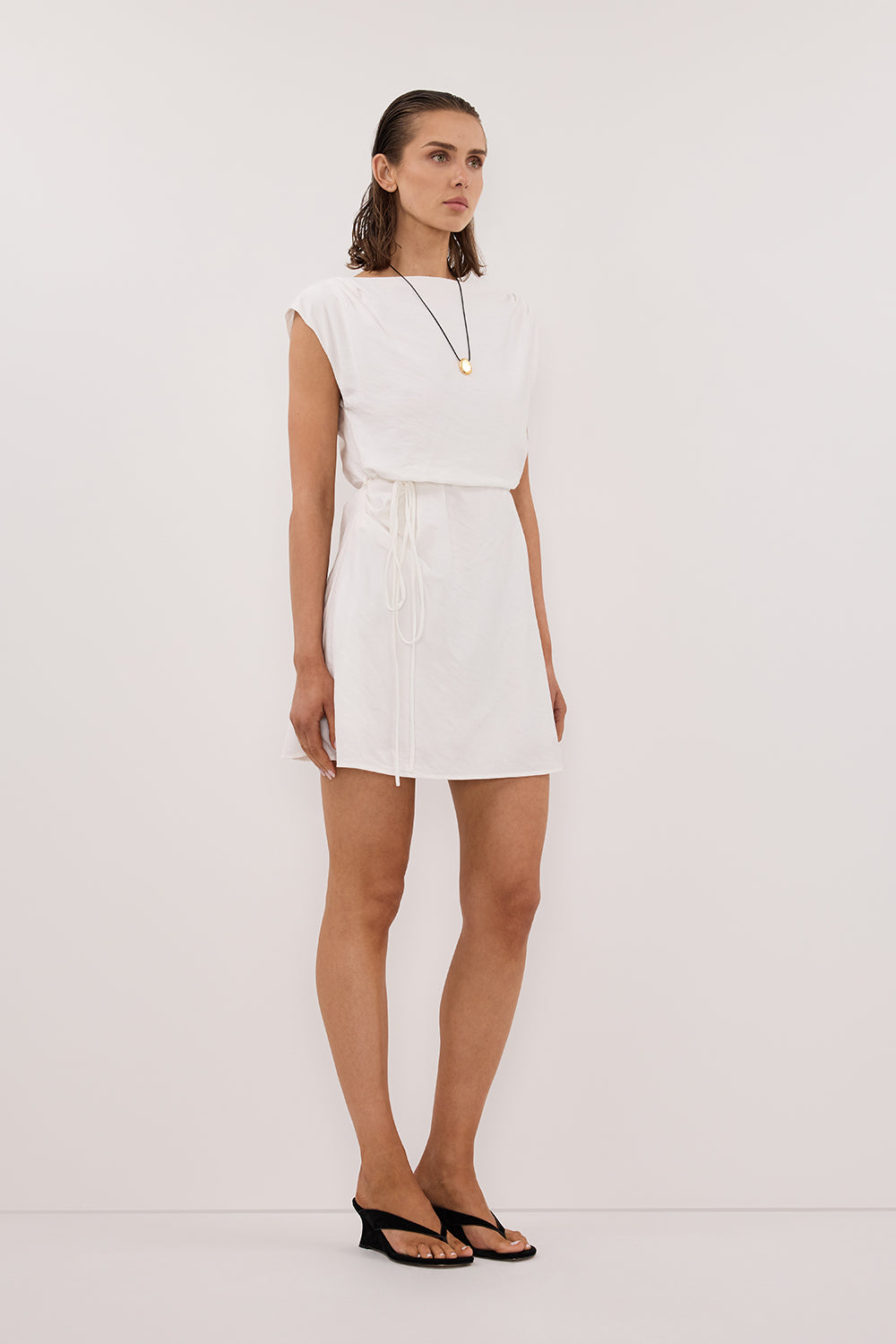 MARMO WHITE DRAPED MINI DRESS