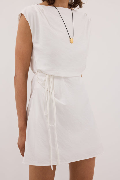 MARMO WHITE DRAPED MINI DRESS