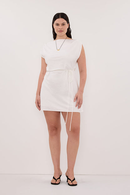 MARMO WHITE DRAPED MINI DRESS