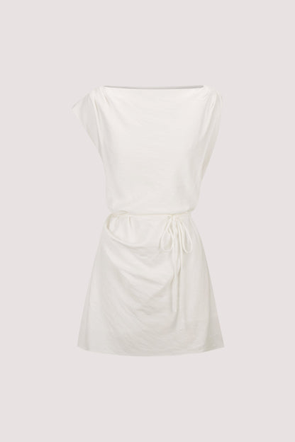 MARMO WHITE DRAPED MINI DRESS