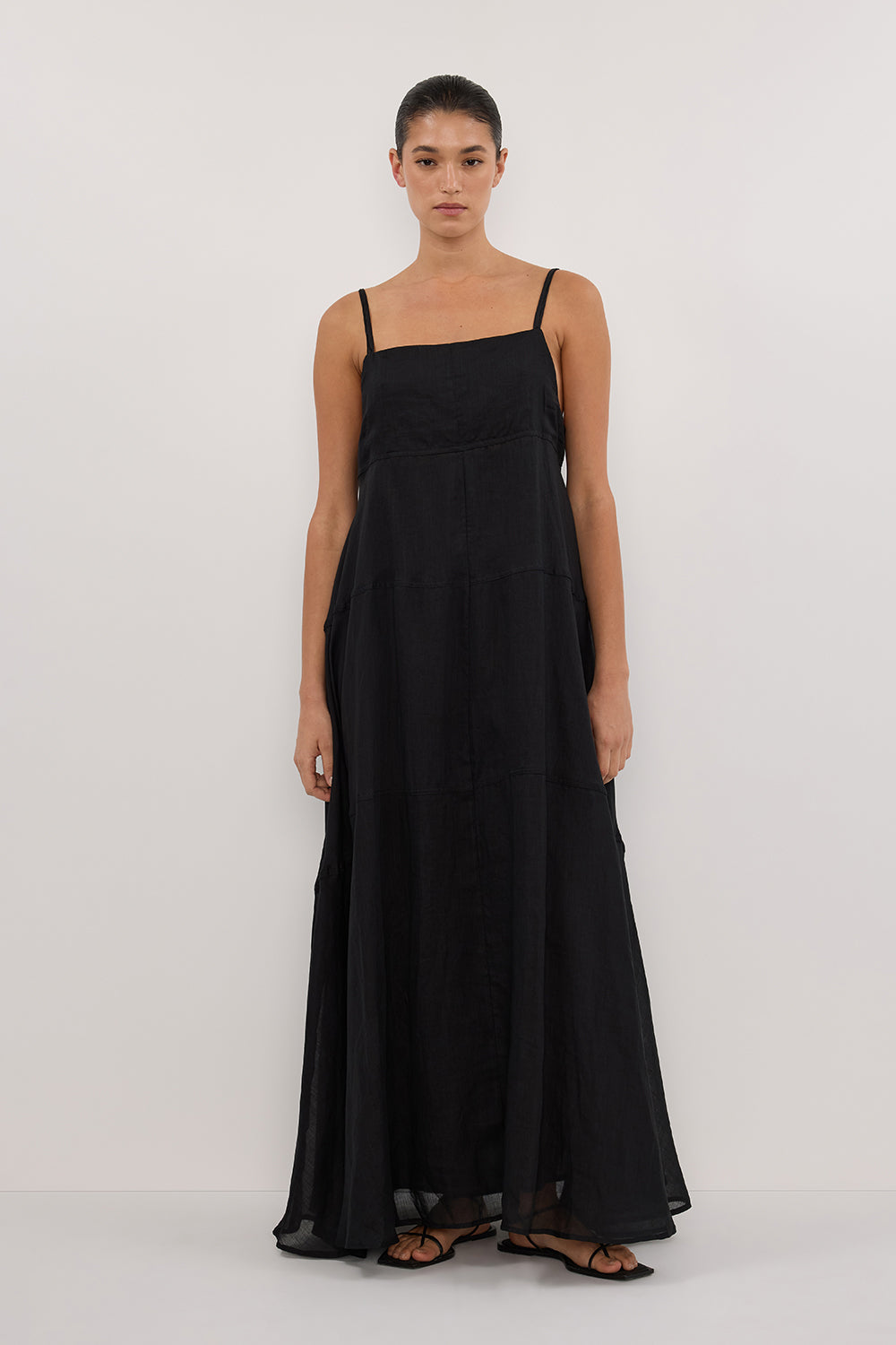 TINA BLACK RAMIE HIGH NECK MIDI DRESS