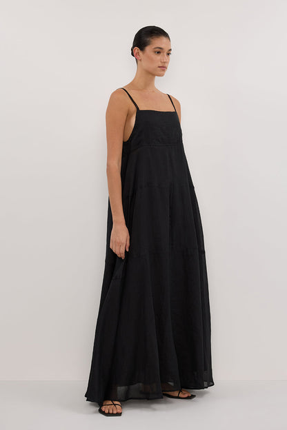 TINA BLACK RAMIE HIGH NECK MIDI DRESS