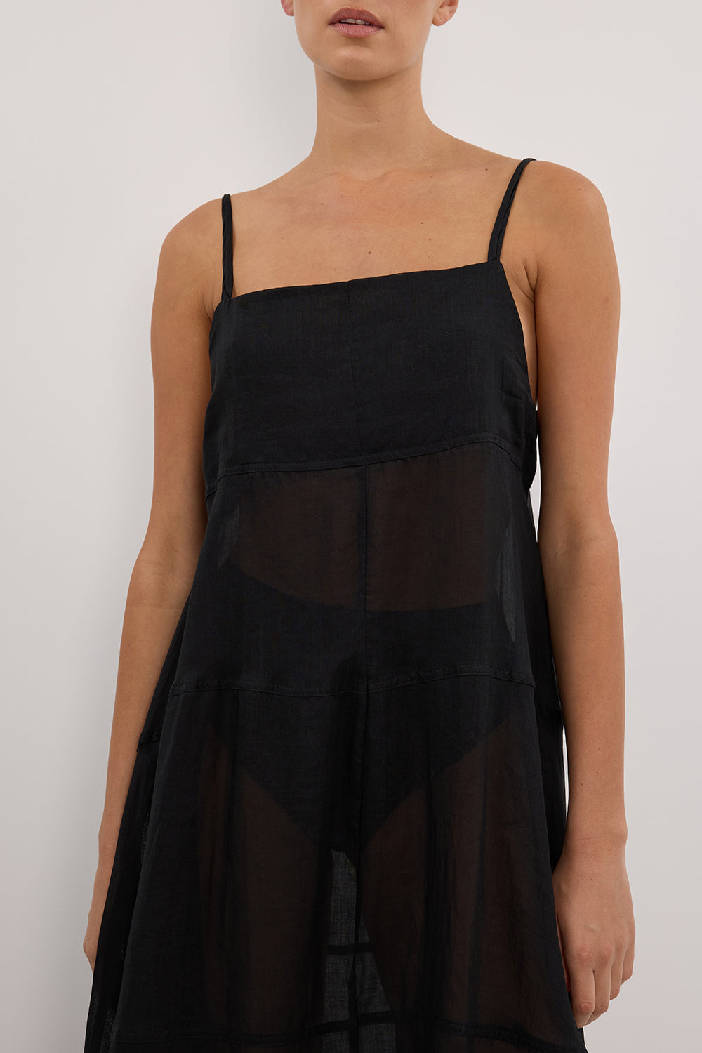 TINA BLACK RAMIE HIGH NECK MIDI DRESS