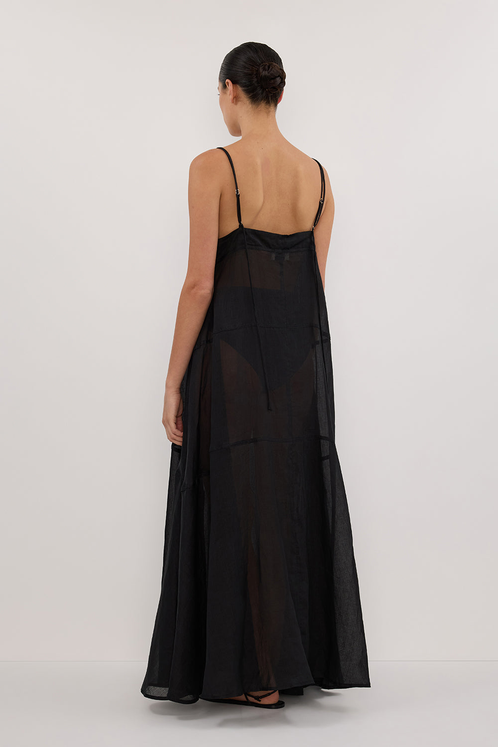 TINA BLACK RAMIE HIGH NECK MIDI DRESS