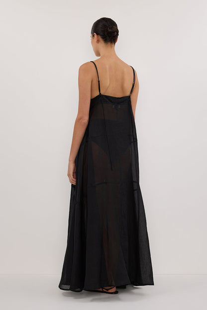 TINA BLACK RAMIE HIGH NECK MIDI DRESS