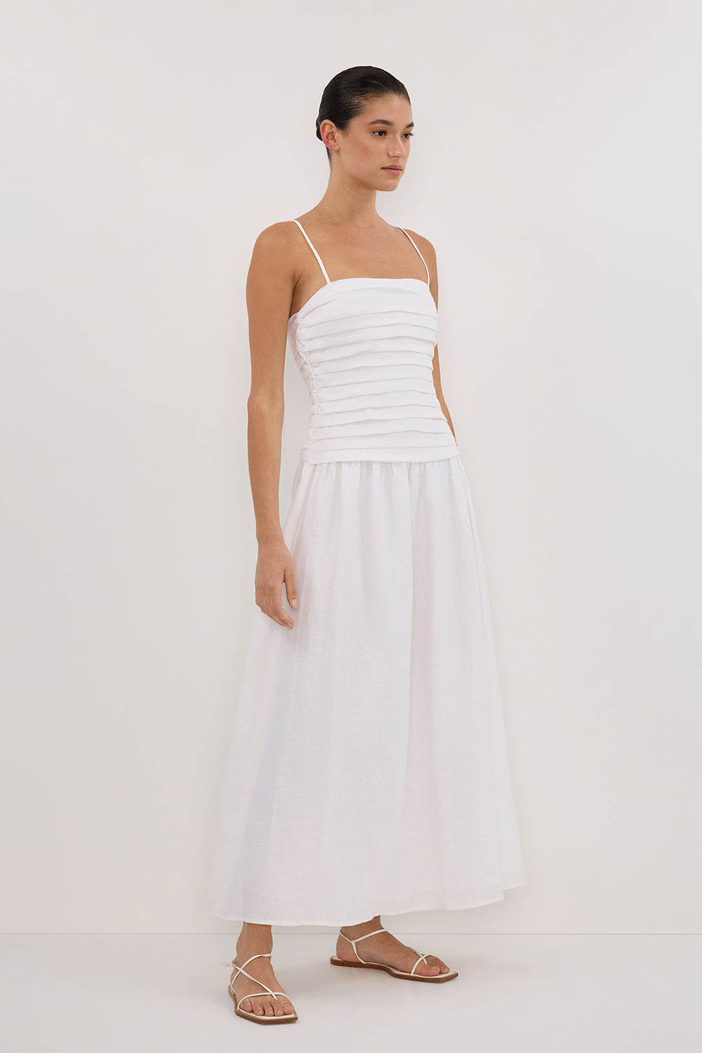 REECE WHITE LINEN MIDI DRESS