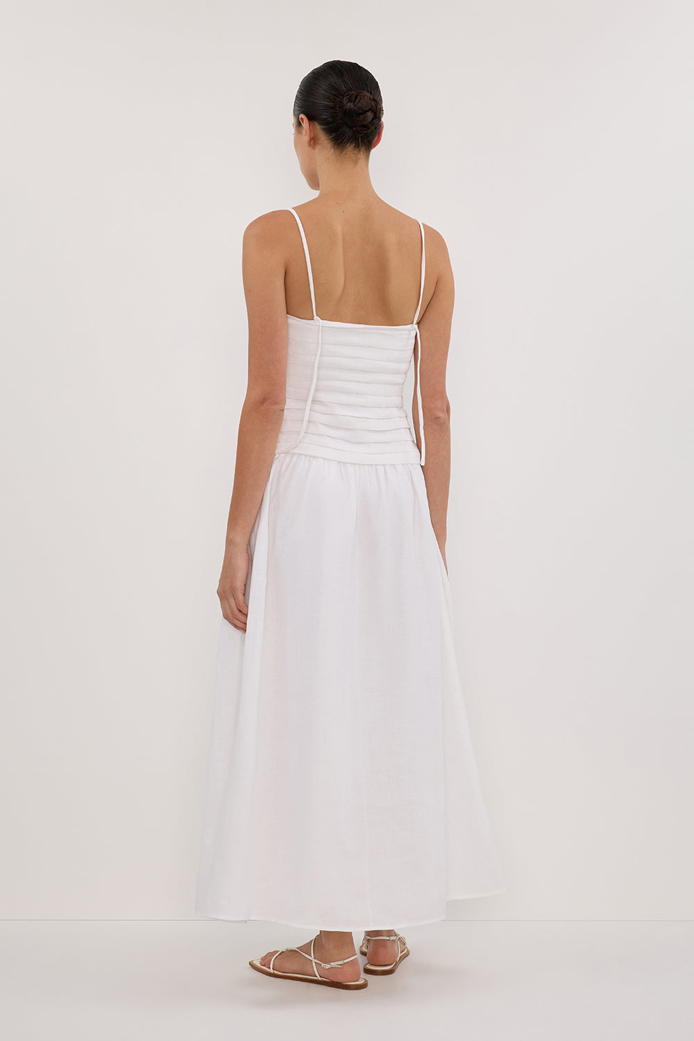 REECE WHITE LINEN MIDI DRESS