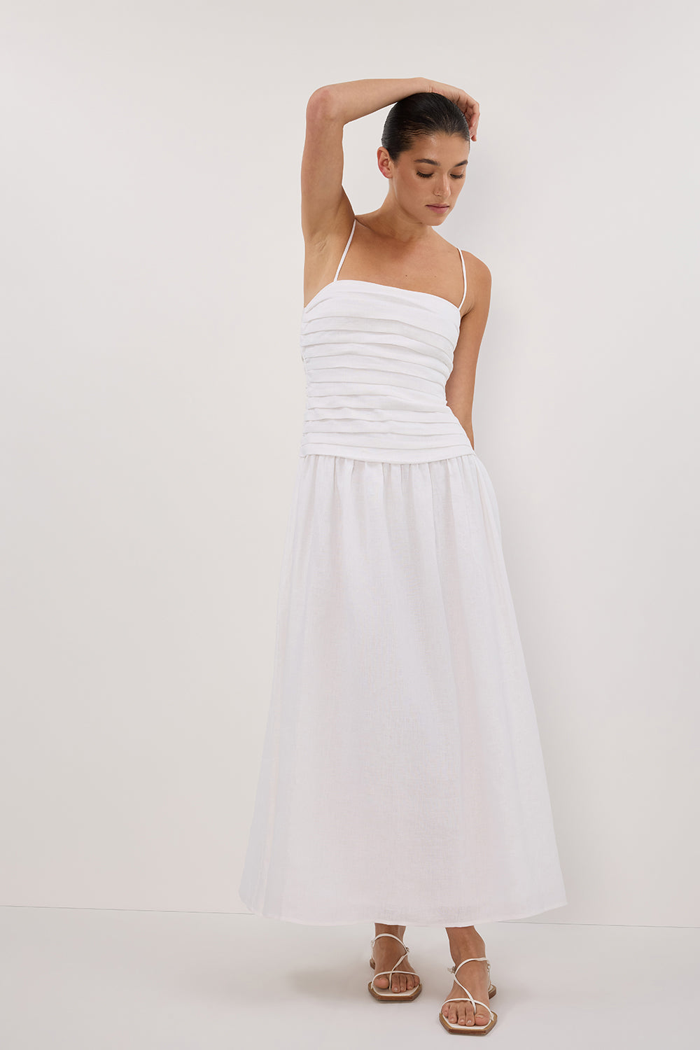 REECE WHITE LINEN MIDI DRESS