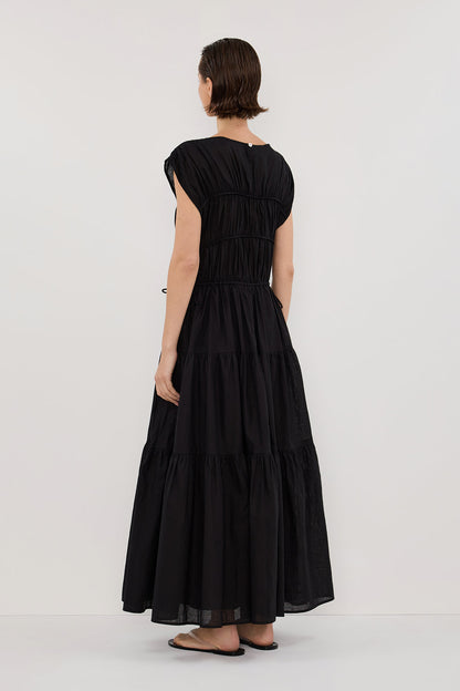 FLYNN BLACK LINEN BLEND MIDI DRESS