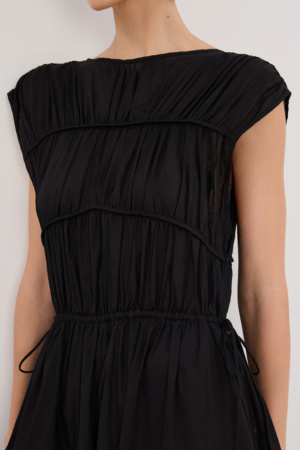 FLYNN BLACK LINEN BLEND MIDI DRESS